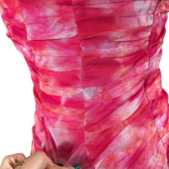 Superdown x Draya Michele Ivanna Ruched Strapless Mini Dress Pink Tie Dye Large - Picture 16 of 16